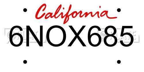 6NOX685 California License Plate
