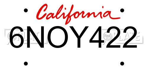 6NOY422 California License Plate