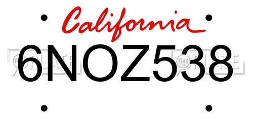 6NOZ538 California License Plate