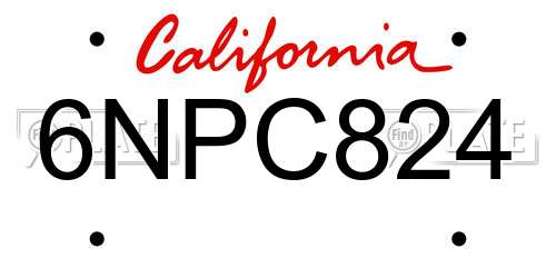 6NPC824 California License Plate