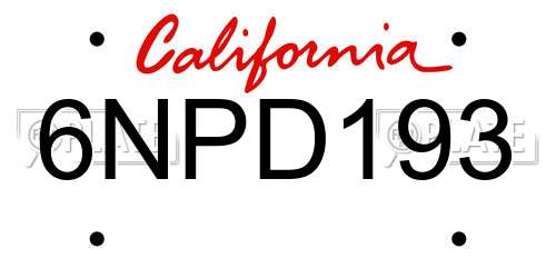 6NPD193 California License Plate