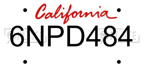 6NPD484 California License Plate