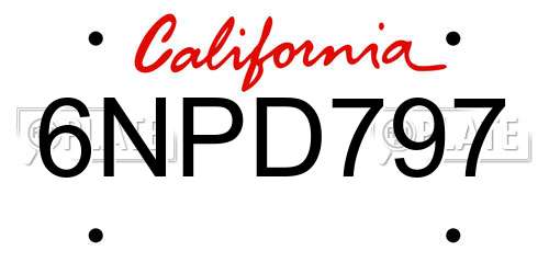 6NPD797 California License Plate