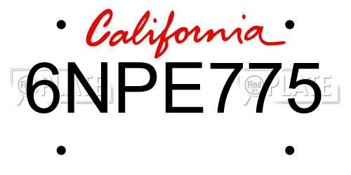 6NPE775 California License Plate