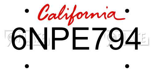 6NPE794 California License Plate