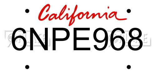 6NPE968 California License Plate