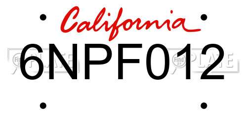 6NPF012 California License Plate