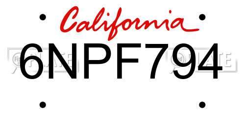 6NPF794 California License Plate