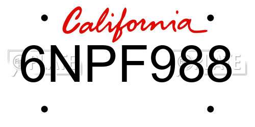 6NPF988 California License Plate