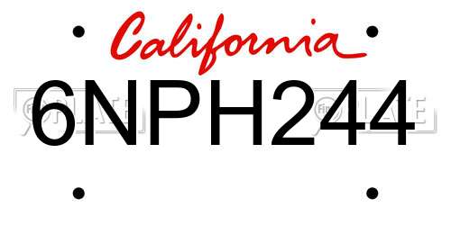 6NPH244 California License Plate