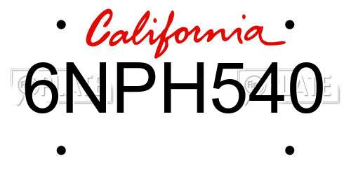 6NPH540 California License Plate