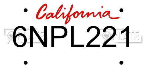 6NPL221 California License Plate
