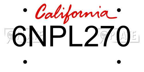 6NPL270 California License Plate