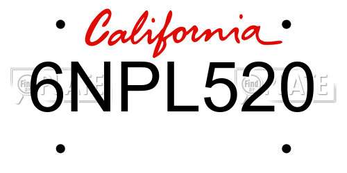 6NPL520 California License Plate
