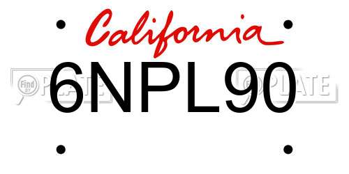 6NPL90 California License Plate