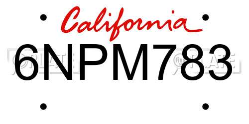 6NPM783 California License Plate