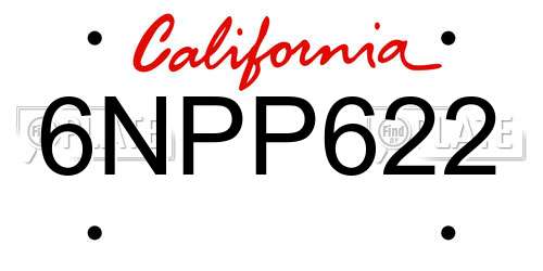 6NPP622 California License Plate