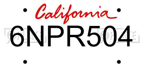6NPR504 California License Plate