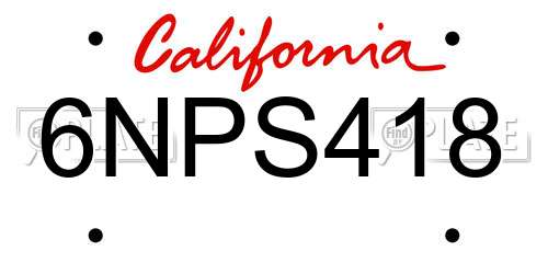 6NPS418 California License Plate