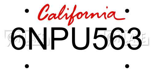 6NPU563 California License Plate
