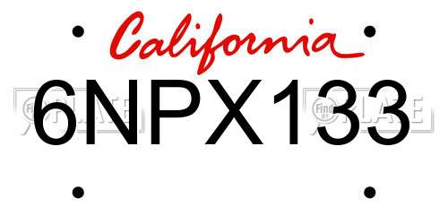 6NPX133 California License Plate