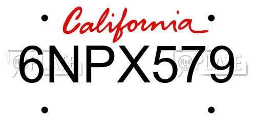 6NPX579 California License Plate
