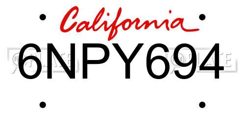 6NPY694 California License Plate