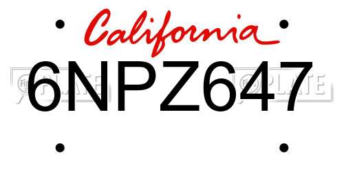 6NPZ647 California License Plate
