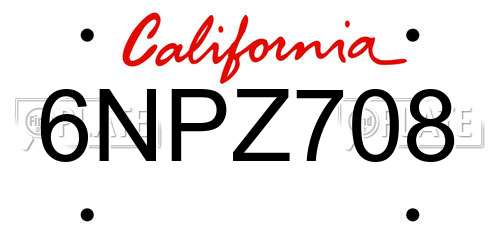 6NPZ708 California License Plate