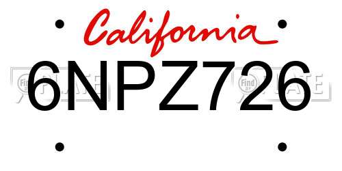 6NPZ726 California License Plate