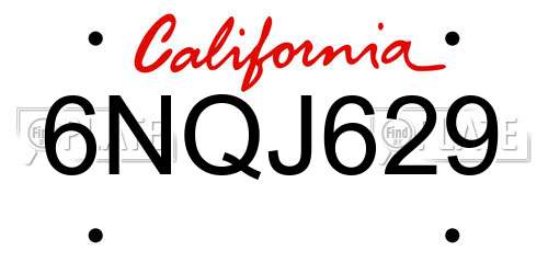 6NQJ629 California License Plate