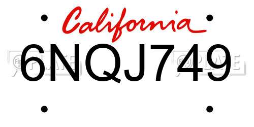 6NQJ749 California License Plate