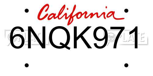 6NQK971 California License Plate
