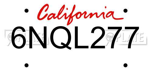 6NQL277 California License Plate