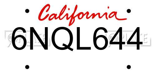 6NQL644 California License Plate