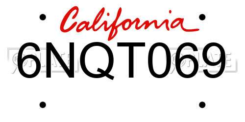 6NQT069 California License Plate
