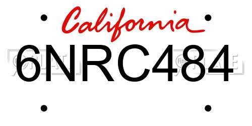 6NRC484 California License Plate