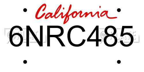 6NRC485 California License Plate