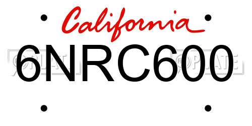 6NRC600 California License Plate