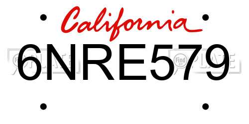 6NRE579 California License Plate