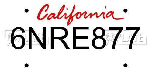 6NRE877 California License Plate