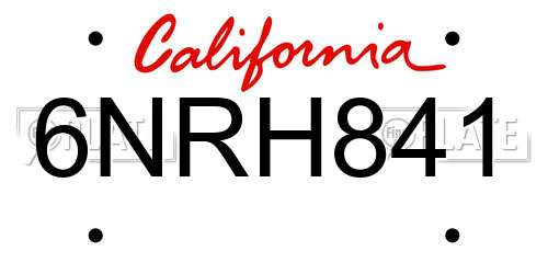 6NRH841 California License Plate
