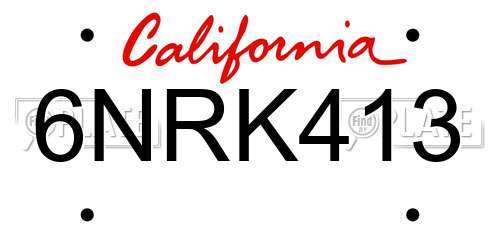 6NRK413 California License Plate