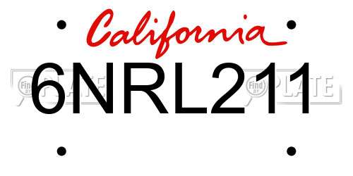 6NRL211 California License Plate