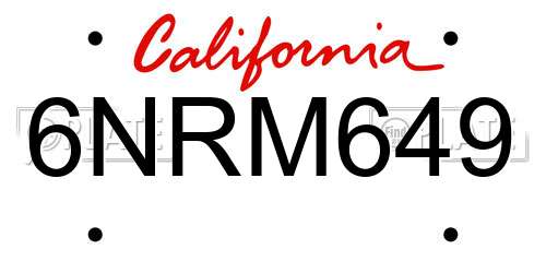 6NRM649 California License Plate