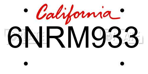 6NRM933 California License Plate