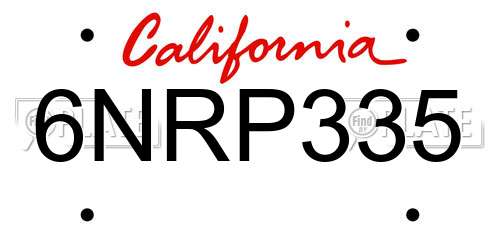 6NRP335 California License Plate