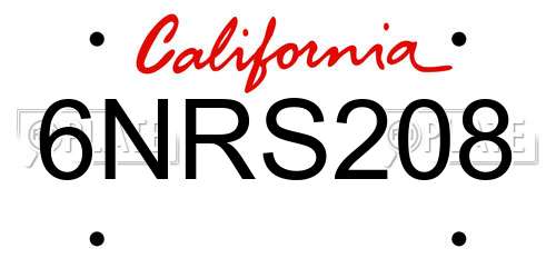 6NRS208 California License Plate