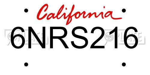 6NRS216 California License Plate