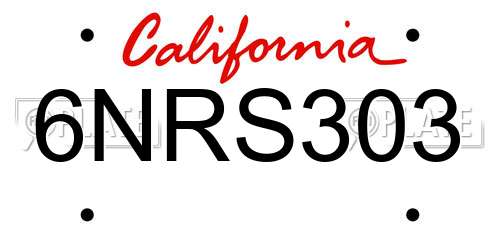 6NRS303 California License Plate